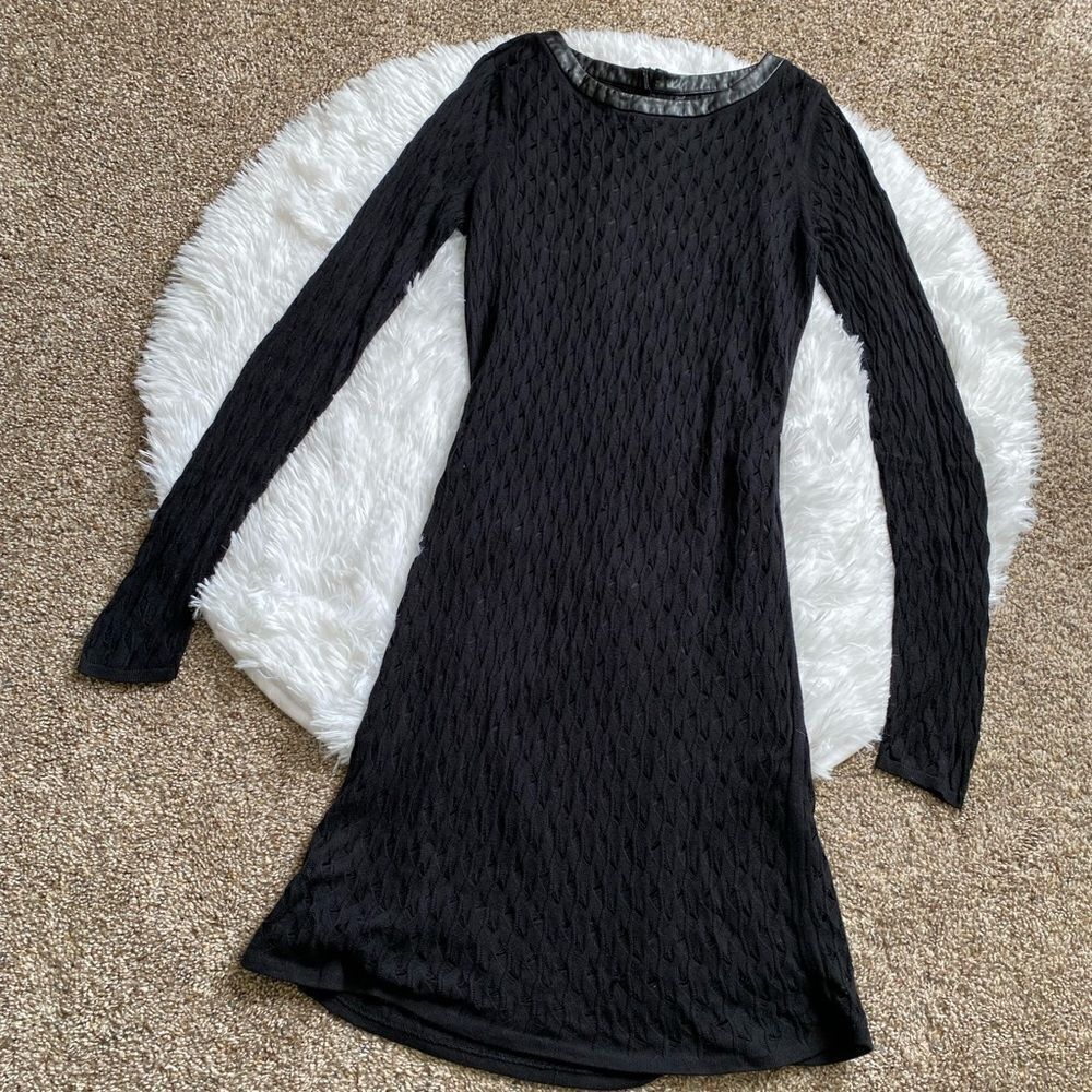 Diane Von Furstenberg Slim Kivel Ladder Lace Knit Dress Faux Leather Stretch